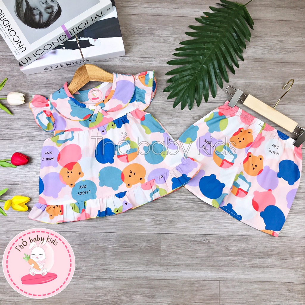 Bộ mặc nhà bé gái vải tole/lanh mềm mát thấm hút mồ hôi tốt shop thỏ baby kids