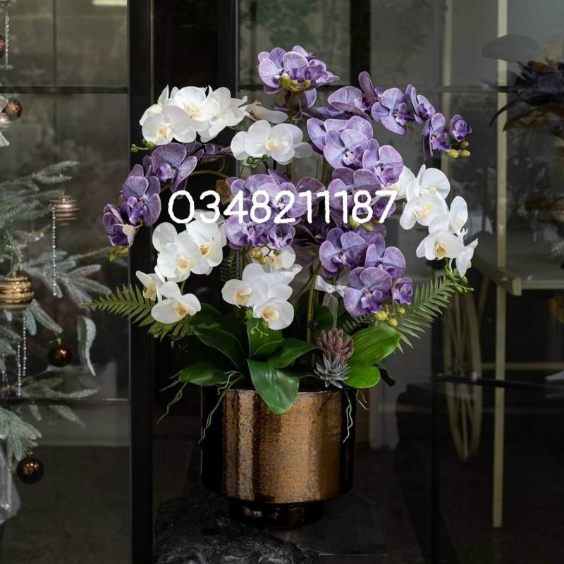 Hoa Giả- Hoa Lan Hồ Điệp mẫu mới, cành 9 bông, cắm bình hoa trắng trí nhà cửa sang trọng.