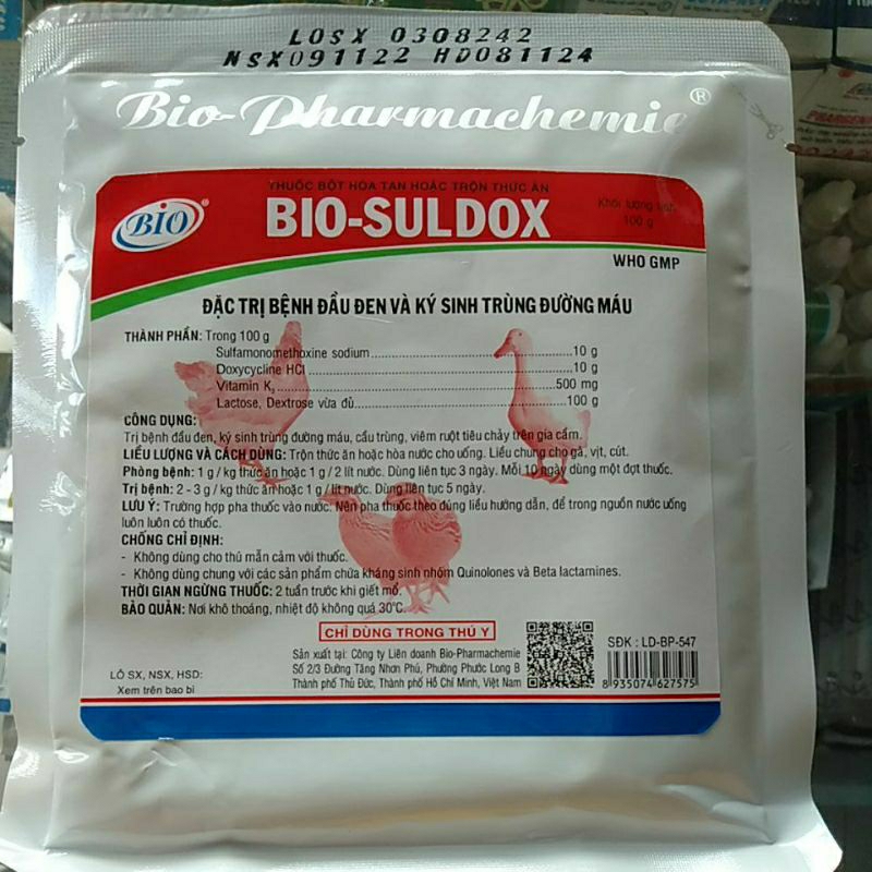 Ký sinh trùng máu, đầu đen Bio-Suldox 100g/gói
