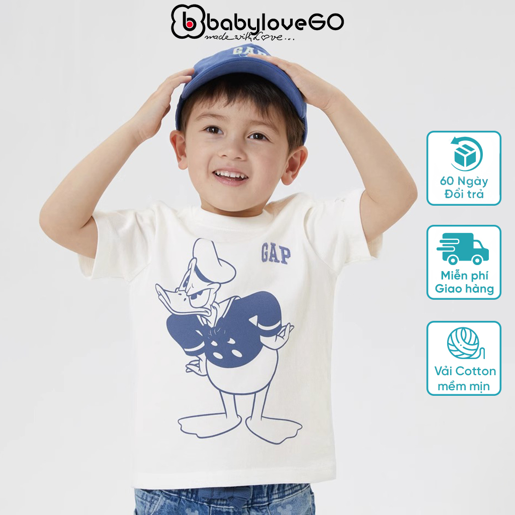 Áo phông cho bé BabyloveGO 2023 in hình GAP Donald áo ngắn tay chất cotton mềm mịn