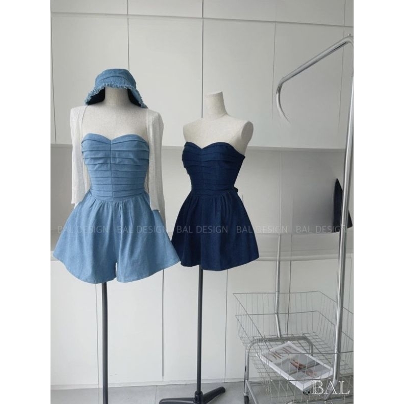 Jumsuit Nữ Cúp Ngực Xếp Ly Chun Lưng - Halinh Shop - Jump Bò Giấy Cúp Ngực Dáng Quần Sooc Hàng QCl1 size S M