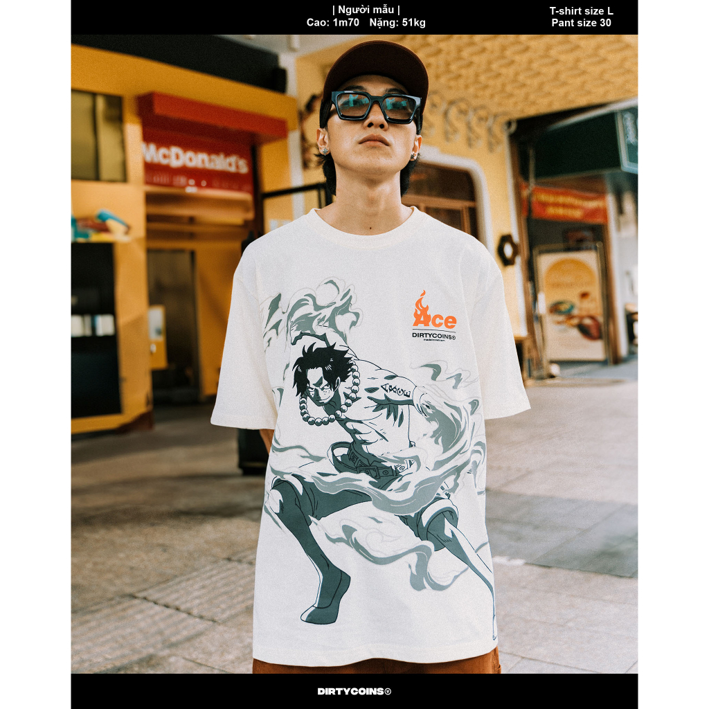 Áo Thun DirtyCoins x One Piece Ace T-shirt - Cream