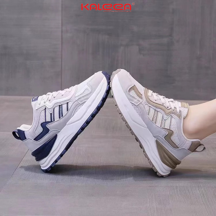 𝗞𝗔𝗟𝗘𝗘𝗔 - Giày Thể Thao Nữ Sneaker Đế Mềm Cao 4p Lưới Khí Dệt Kim Phối Da Đi Thoáng - T92