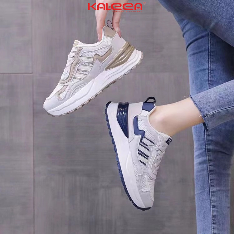 𝗞𝗔𝗟𝗘𝗘𝗔 - Giày Thể Thao Nữ Sneaker Đế Mềm Cao 4p Lưới Khí Dệt Kim Phối Da Đi Thoáng - T92