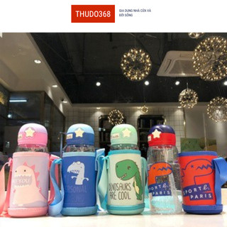 Bình nước cho bé đi học, bình uống nước có ống hút 700ml chịu nhiệt tốt kèm dây đeo, bình đựng nước cho bé