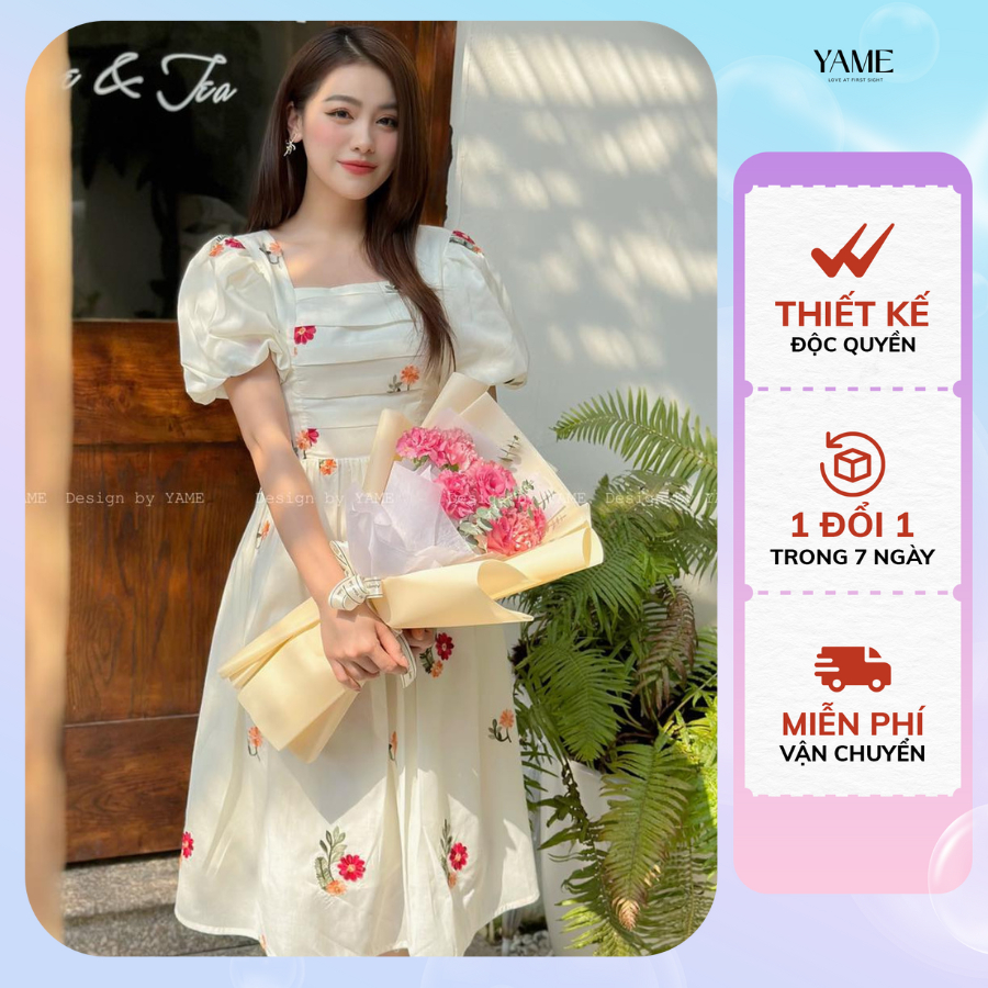 Váy đầm dáng xòe cổ vuông họa tiết hoa Emma Dress YV150 YAME