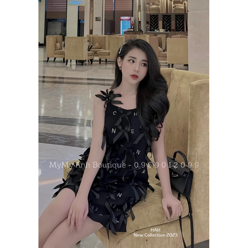 Váy hai dây dáng xuông phối nơ đính đá sang chảnh đi chơi đi cưới