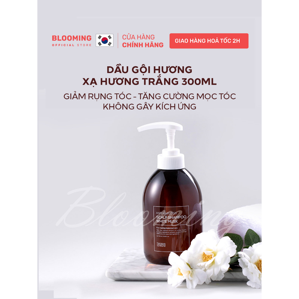 Dầu gội giảm rụng tóc, phục hồi hư tổn mùi Xạ Hương Trắng TENZERO Anti Hairloss Scalp Shampoo White Musk 500ml