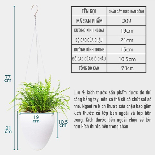 Chậu treo ban công Oliz D09 - Chậu trồng cây thông minh có tự tưới nước cho cây