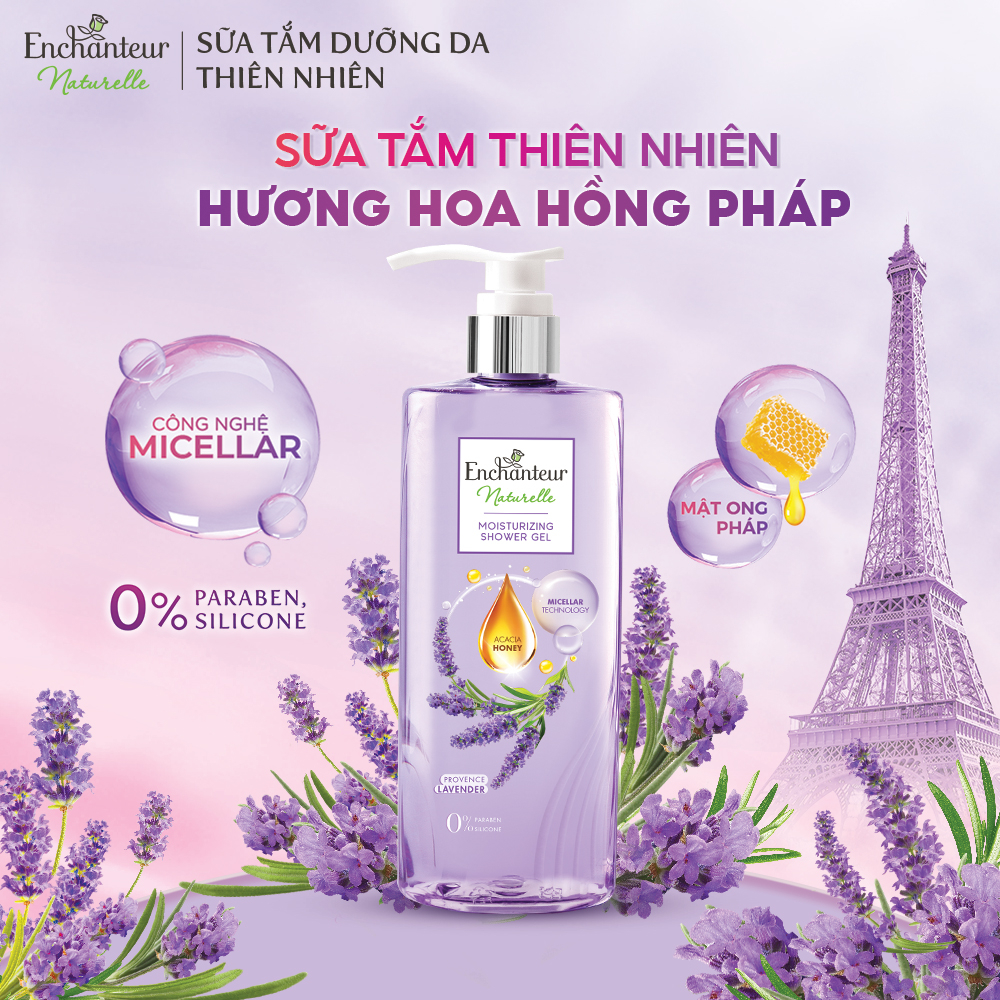 Sữa tắm dưỡng da Enchanteur Naturelle hương hoa Lavender/ Iris 510gr/Chai