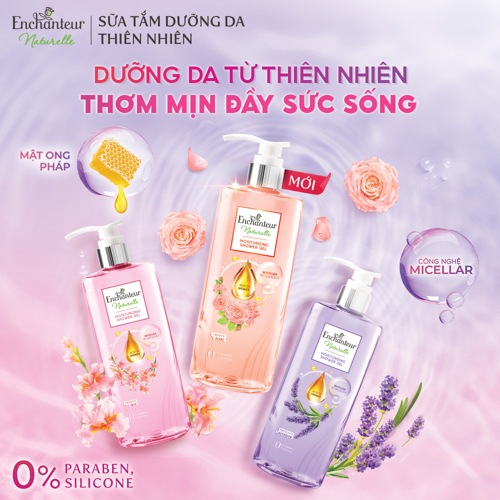 Sữa tắm dưỡng da Enchanteur Naturelle hương hoa Lavender/ Iris 510gr/Chai