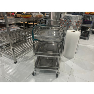 XE RA ĐỒ INOX 3 TẦNG CÓ THÀNH XUNG QUANH