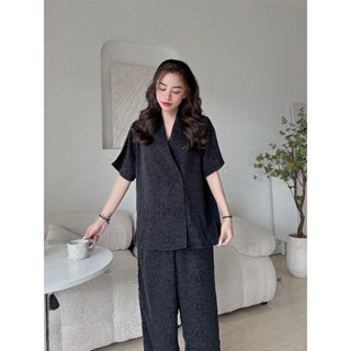 Đồ bộ pijama mặc nhà cổ vest  tay ngắn, tay dài lụa Mango size M(50-70kg) L(70-90kg) đen 649
