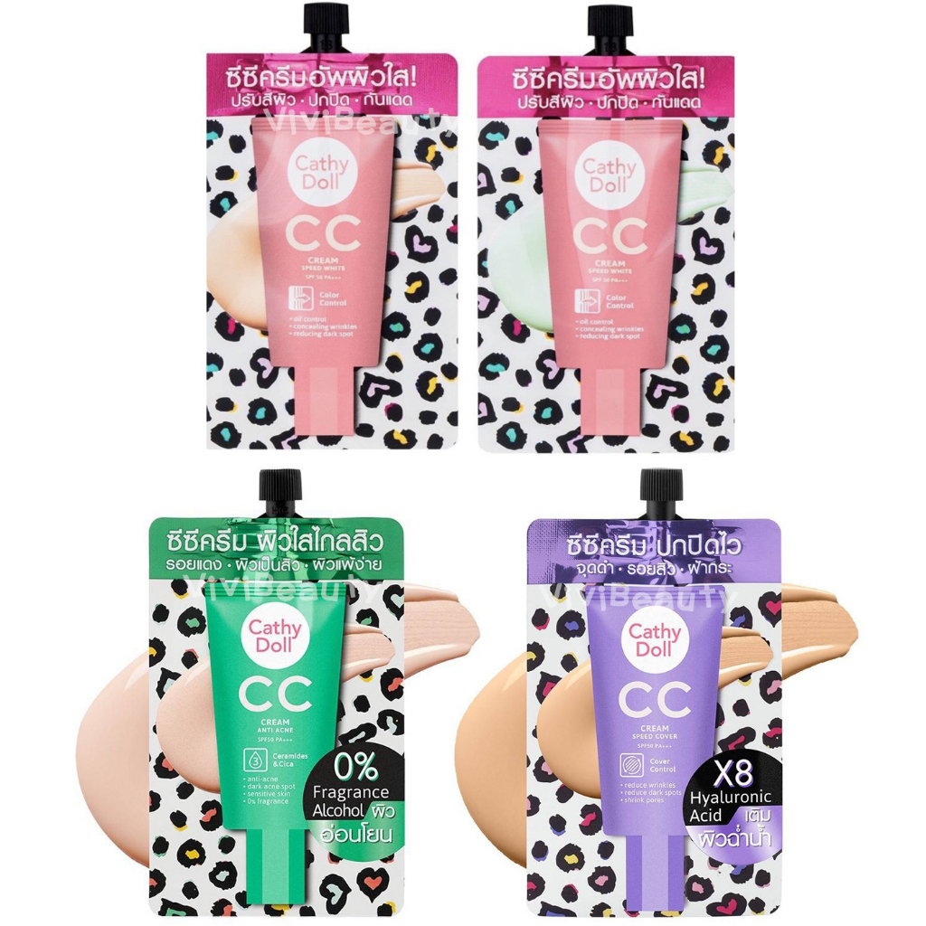 Kem Nền CC Cream Cathy Doll Speed Cover Anti Acne SPF50 PA+++ Mỏng Nhẹ Tip 7ml