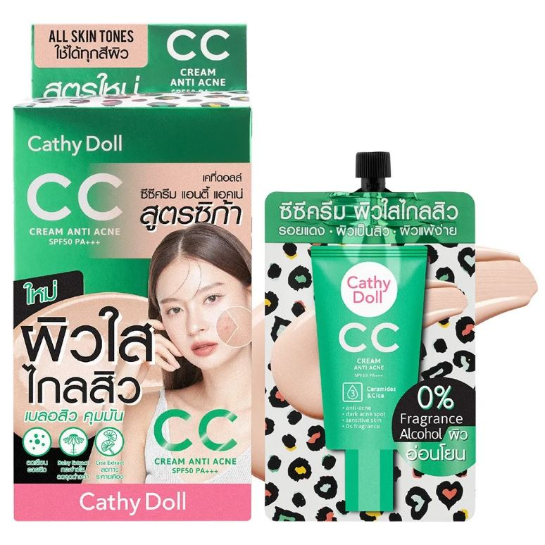 Kem Nền CC Cream Cathy Doll Speed Cover Anti Acne SPF50 PA+++ Mỏng Nhẹ Tip 7ml