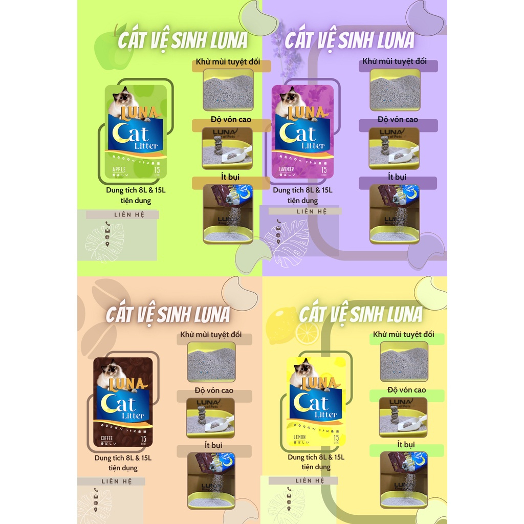 Cát vệ sinh cho mèo , Cát mèo LUNA LITTER, Cát cho mèo đi vệ sinh lưu hương lâu, vón cục tốt , ít bụi