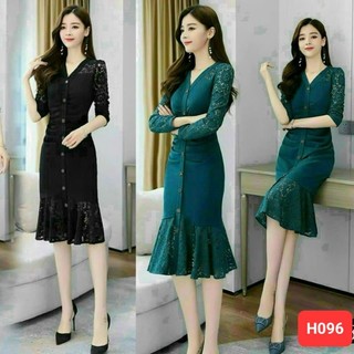 Đầm tay dài thun umi phối ren