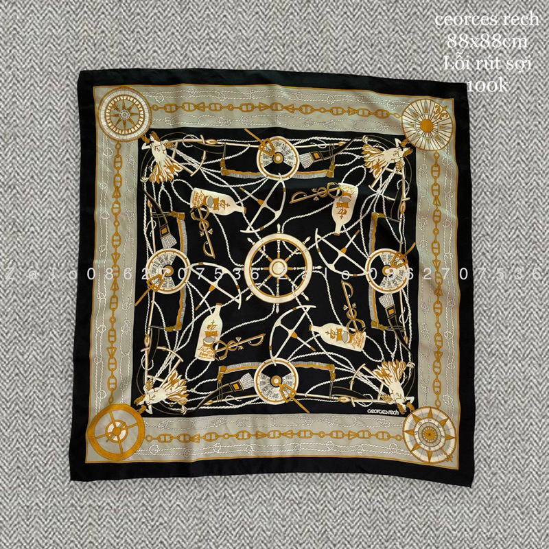 Khăn lụa 2Hand viền đen 88x88cm