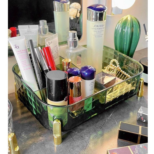 Khay đựng mỹ phẩm trong suốt, hộp đựng đồ để bàn có chân đế sang trọng