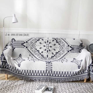 Chăn sofa thảm vintage cao cấp khăn phủ sofa khăn trải ghế sofa khăn trải sofa cao cấp họa tiết hai mặt đen trắng