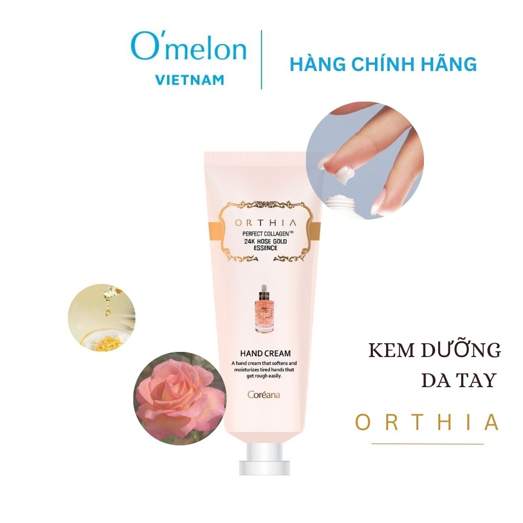 Kem Dưỡng Da Tay Collagen Coreana Orthia 24K Gold Rose Essence Hand Cream giàu ẩm mềm dịu từ thiên nhiên 50ml