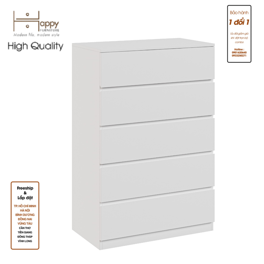 HAPPY FURNITURE , Tủ đựng đồ 5 ngăn kéo - OLA , THK_092 , 80cm x 45cm x 120cm