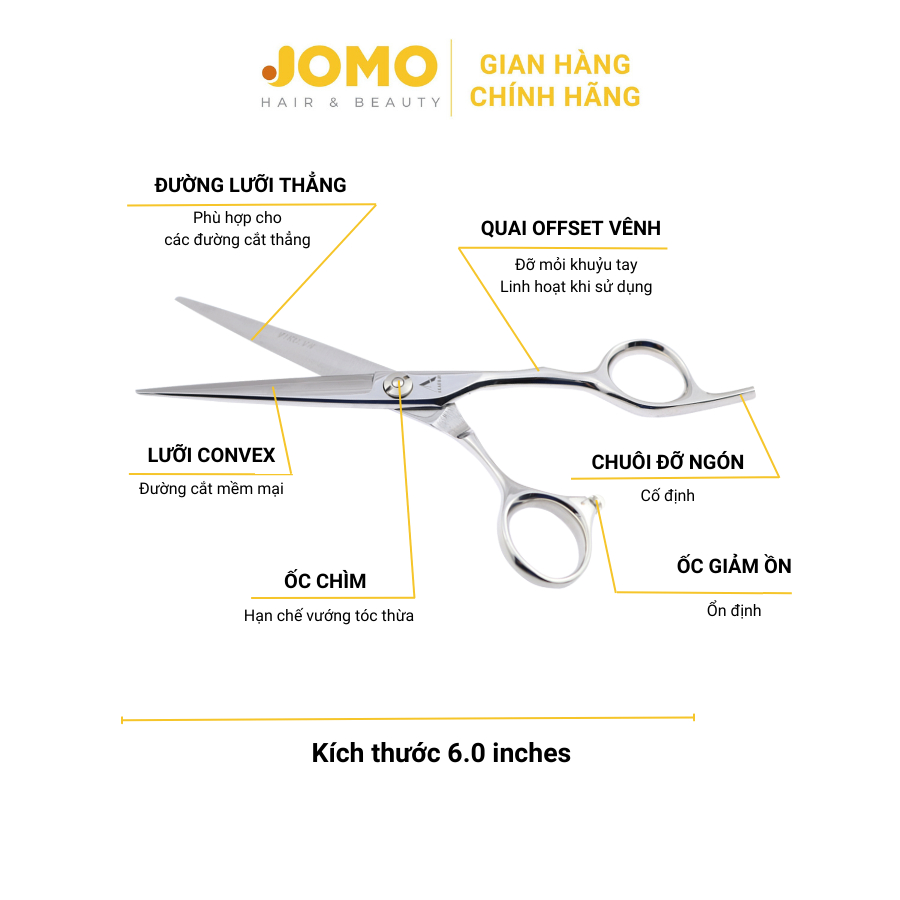 Kéo cắt tóc AKAFUJI lưỡi thẳng quai offset vênh size 6.0 inches CA603 - Jomo Hair & Beauty
