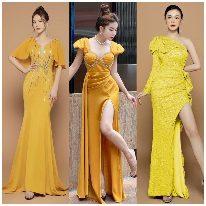 Tổng hợp bộ sưu tập đầm dạ hội đầm dự tiệc tông vàng có size 3XL cho nàng xinh xắn