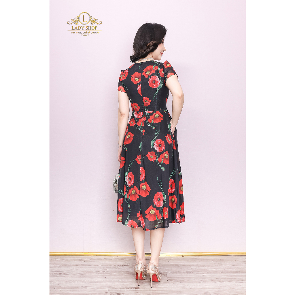 Đầm tơ hoa tay búp sen Ladyshop thời trang trung niên cao cấp T172