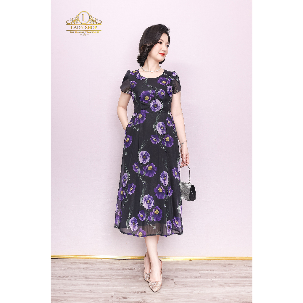 Đầm tơ hoa tay búp sen Ladyshop thời trang trung niên cao cấp T172