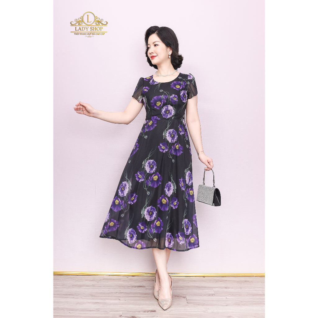 Đầm tơ hoa tay búp sen Ladyshop thời trang trung niên cao cấp T172