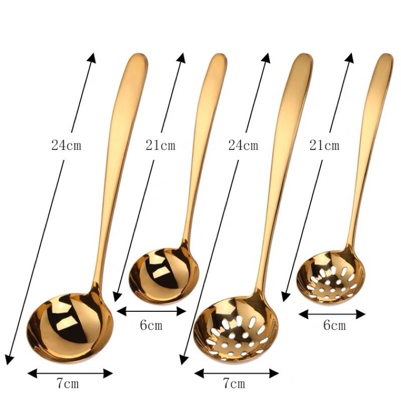 Môi múc canh, muôi ăn lẩu mạ vàng cán đặc 9209 TC