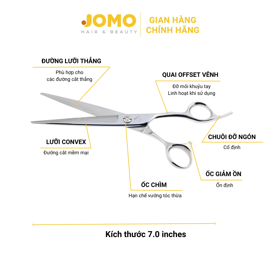 Kéo cắt tóc AKAFUJI lưỡi thẳng quai offset vênh size 7.0 inches CA703 - Jomo Hair & Beauty