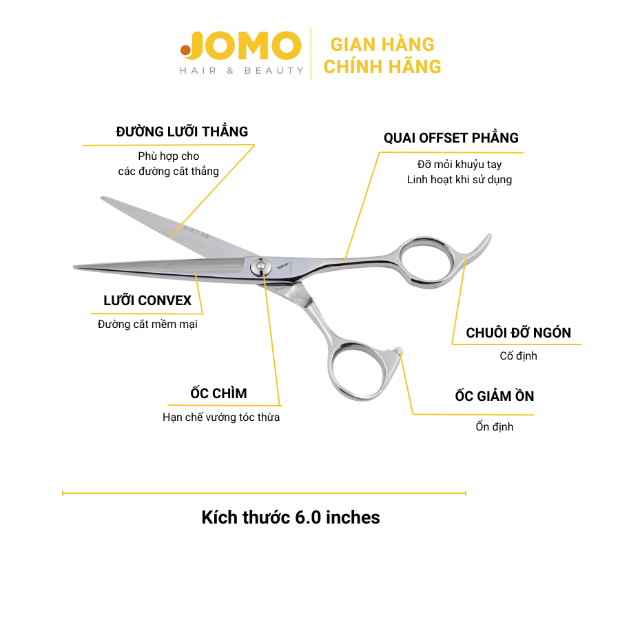 Kéo cắt tóc AKAFUJI lưỡi thẳng CA602 quai offset phẳng size 6.0 inches - Jomo Hair & Beauty