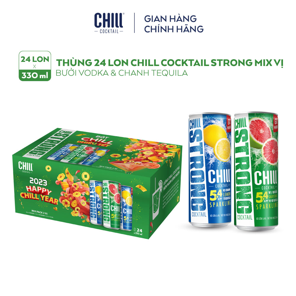 [Voucher 100K] Thùng 24 lon Chill Cocktail Strong mix vị Chanh Tequila & Bưởi Vodka (330ml/lon)