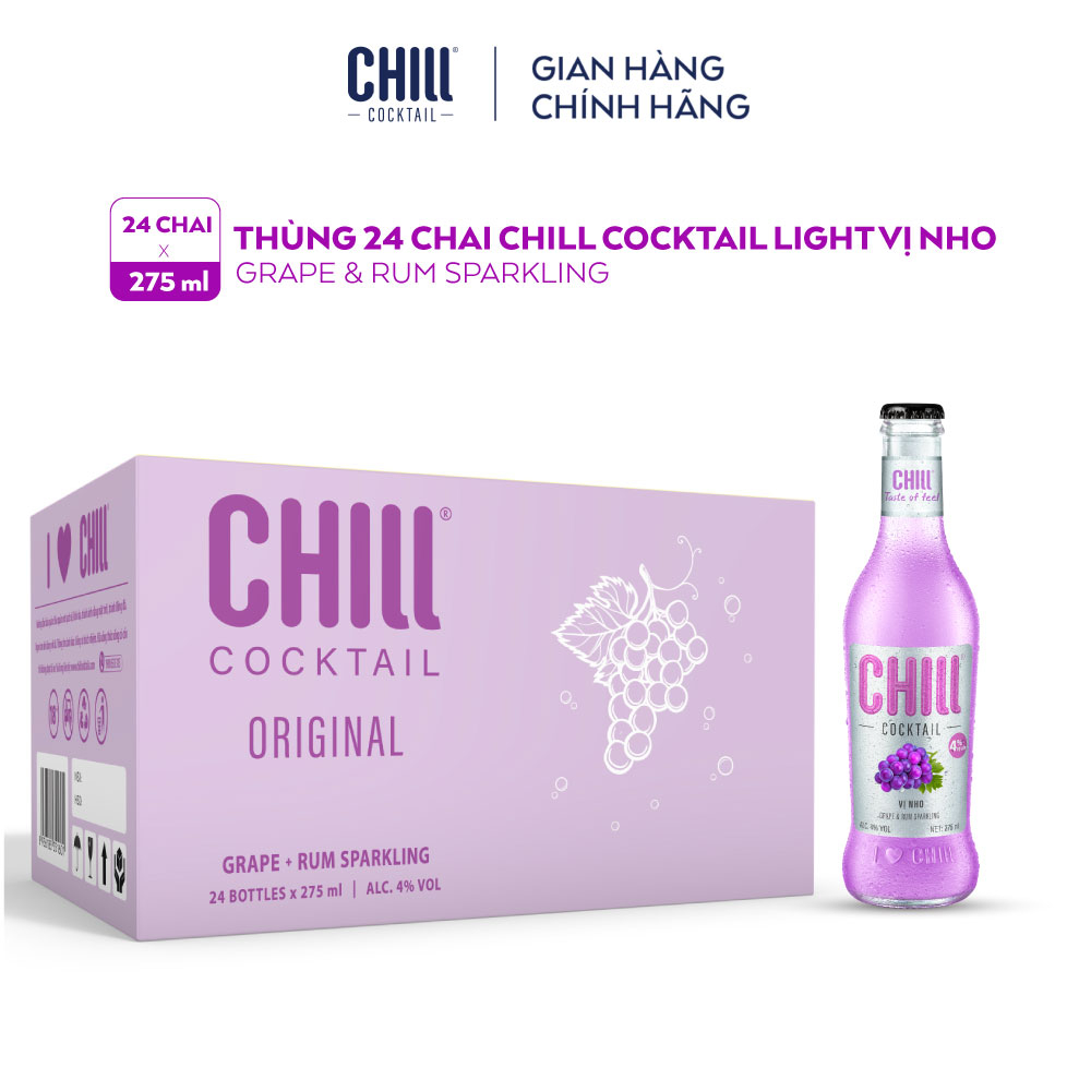 Thùng 24 chai Chill Cocktail vị Nho 275ml/chai