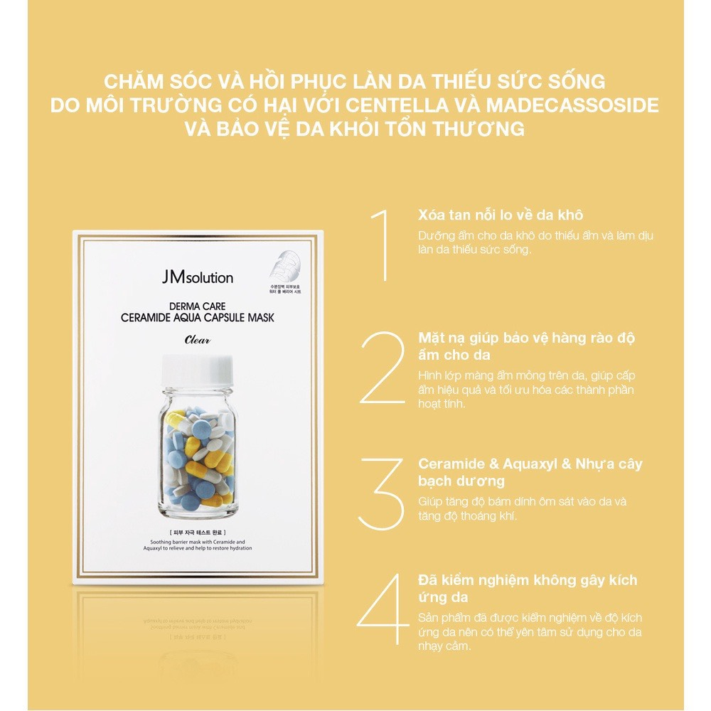 JM SOLUTION Mặt Nạ Viên Thuốc Vàng Dưỡng Ẩm Sâu Phục Hồi Da Derma Care Ceramide Aqua Capsule Mask Clear 30ml