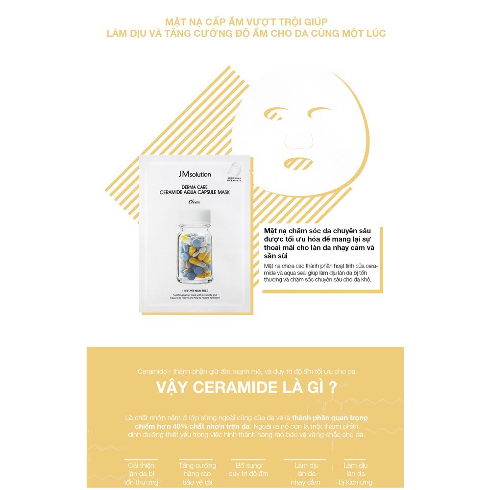 JM SOLUTION Mặt Nạ Viên Thuốc Vàng Dưỡng Ẩm Sâu Phục Hồi Da Derma Care Ceramide Aqua Capsule Mask Clear 30ml