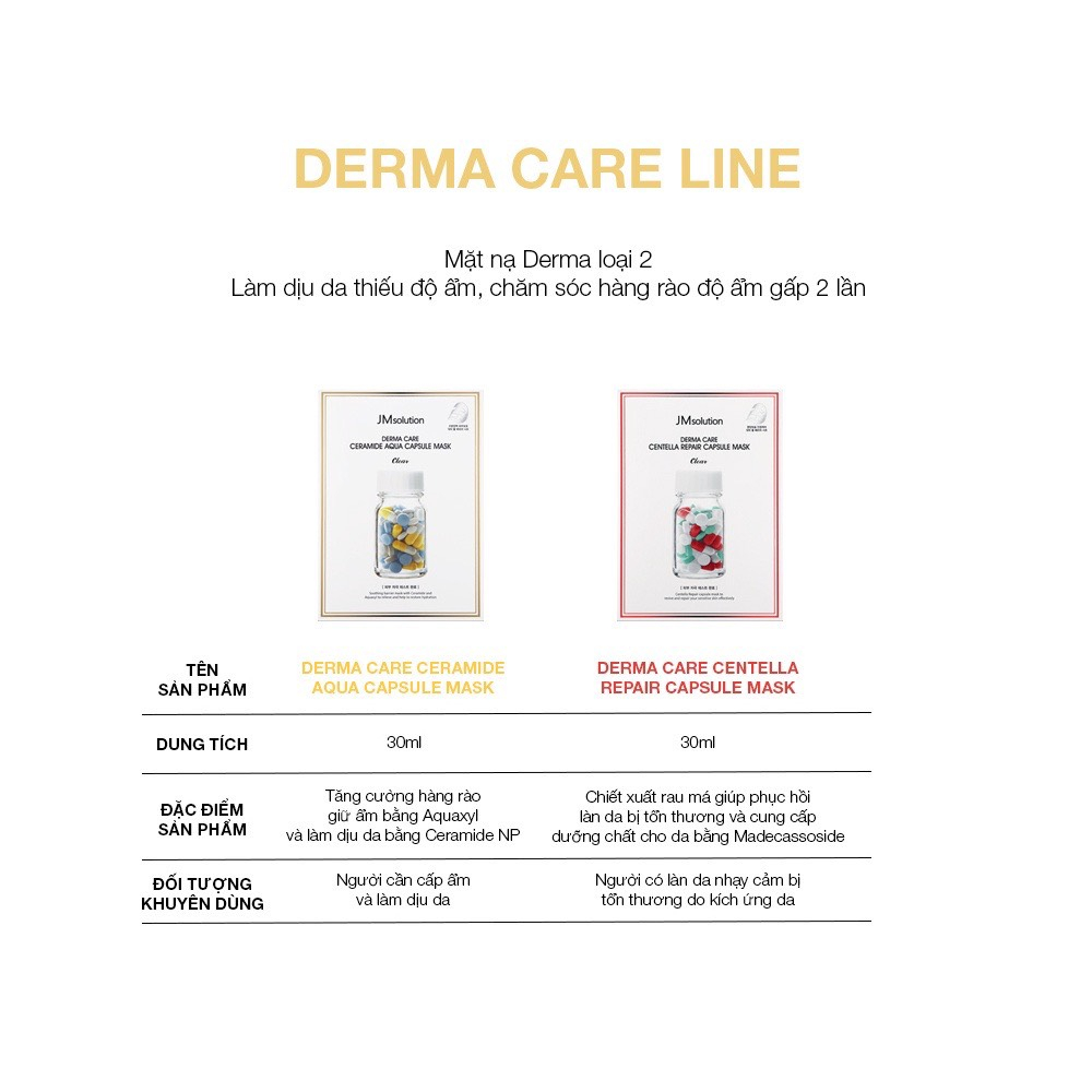 JM SOLUTION Mặt Nạ Viên Thuốc Vàng Dưỡng Ẩm Sâu Phục Hồi Da Derma Care Ceramide Aqua Capsule Mask Clear 30ml