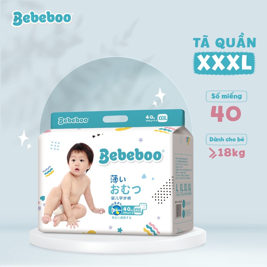 [HCM] Tã/Bỉm Bebeboo dán/quần đủ size S70/M60/L50 (dán), M54/L50/Xl46//XXl42/3XL40 (quần)