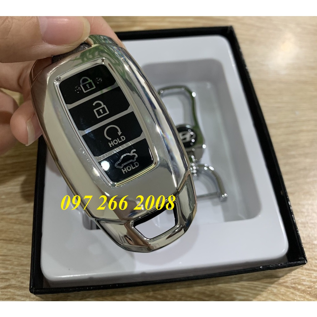 Vỏ chìa khóa, ốp khóa, bọc khóa xe ACCENT 2021- 2023, Elantra 2023 loại 4 nút MẠ TRẮNG