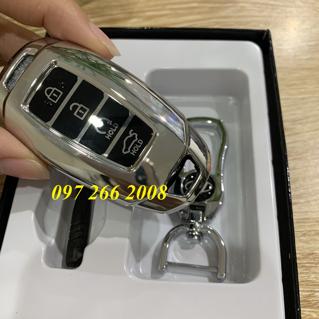Vỏ chìa khóa, ốp khóa, bọc khóa xe ACCENT 2021- 2023, Elantra 2023 loại 4 nút MẠ TRẮNG