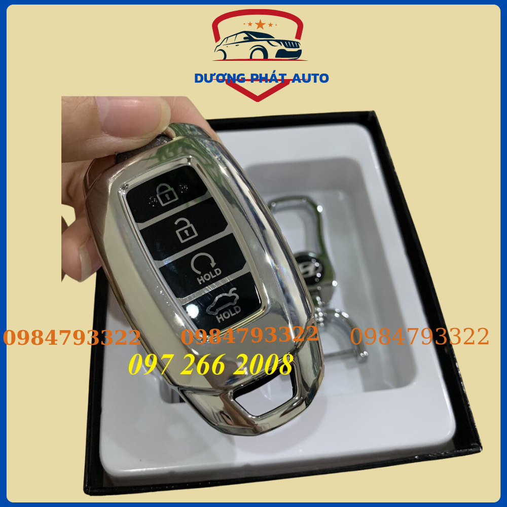 Vỏ chìa khóa, ốp khóa, bọc khóa xe ACCENT 2021- 2023, Elantra 2023 loại 4 nút MẠ TRẮNG