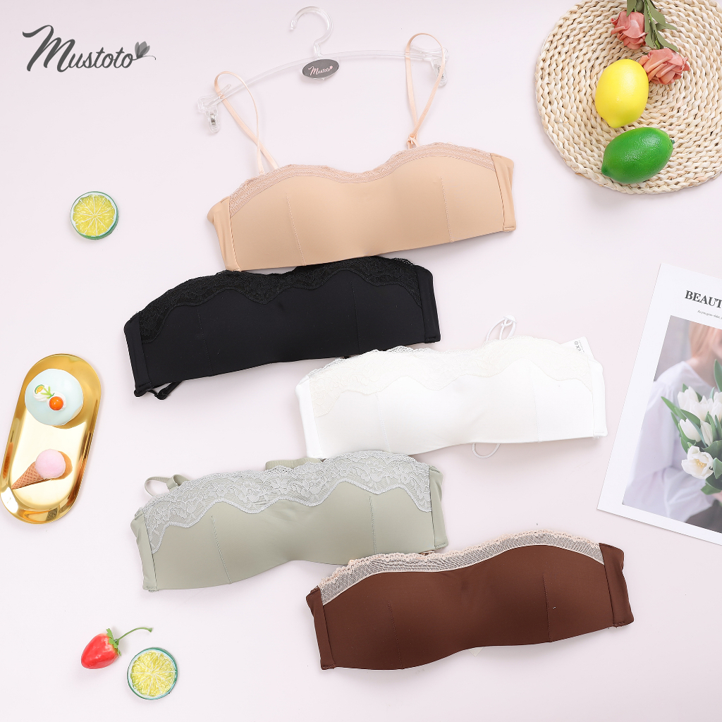 Áo Lót Nữ Quây Không Gọng Mút Mỏng Leveche Đa Năng Trơn Phối Ren Thoải Mái Da Đậm (Mustoto MA27)