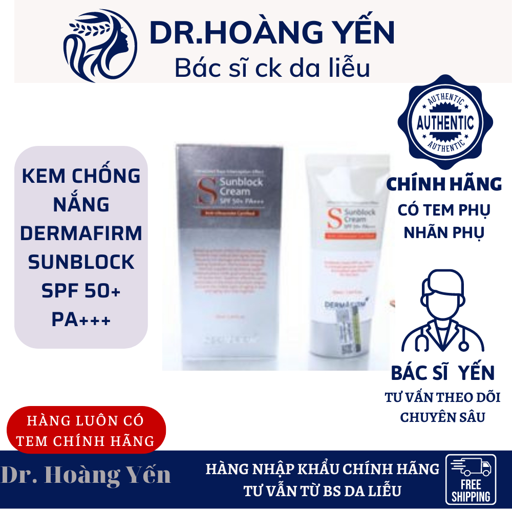 KEM CHỐNG NẮNG DERMAFIRM SUNBLOCK SPF 50+ PA+++ cho da khô, dầu, mụn nhạy cảm 50ML BÁC SĨ YẾN