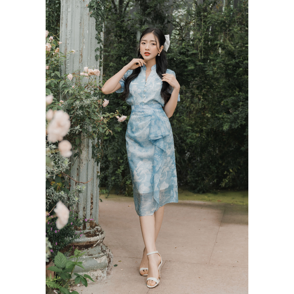 Set sơ mi chân váy hoa thiết kế 2 lớp Maysi, có bán rời