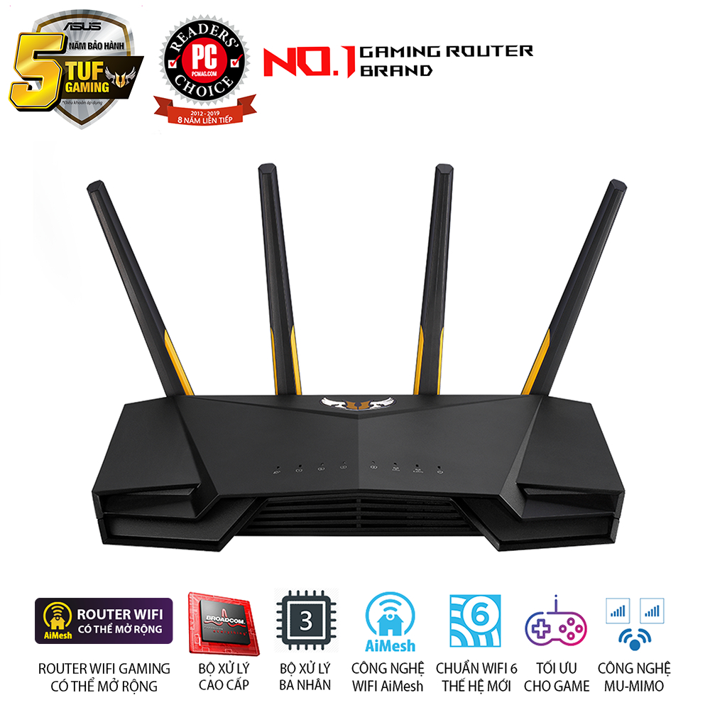 Router Wifi 6 ASUS TUF Gaming AX3000 Băng Tần Kép TUF-AX3000 - Hàng Chính Hãng