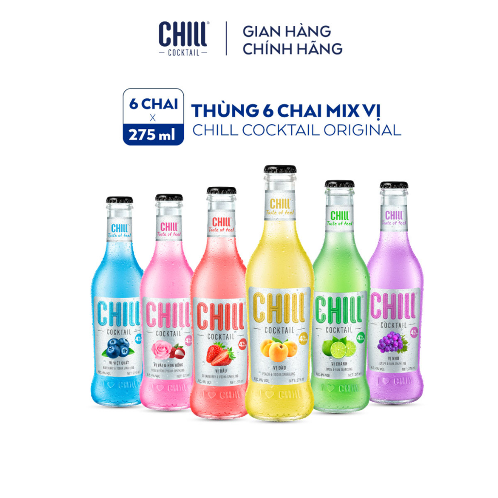 Thùng 6 chai Chill Cocktail mix vị 275ml/chai