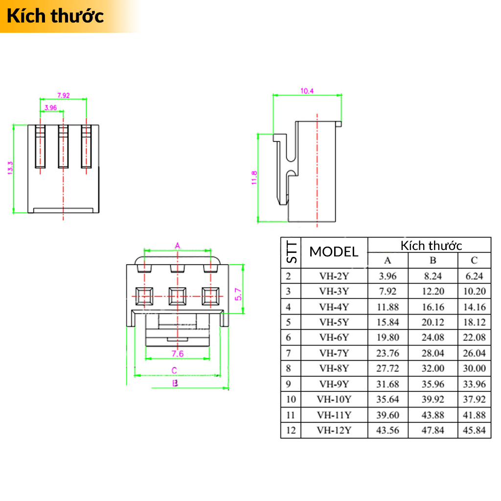 Dây Bus Cái VH3.96 dài 20cm