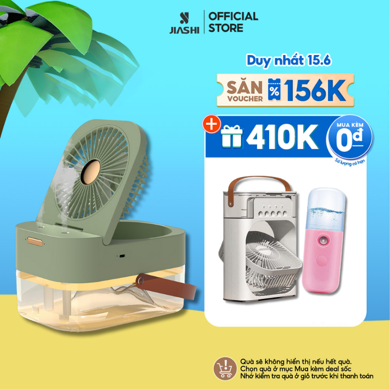 Quạt phun sương tạo độ ẩm JIASHI quạt điều hòa mini để bàn dung tích 2.5L hẹn giờ thông minh tích hợp đèn led QPS01